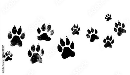 Scattered black paw prints on white background