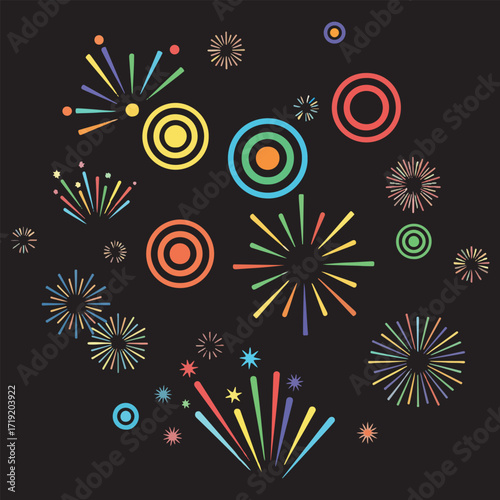 Colorful fireworks explosion vector illustration,