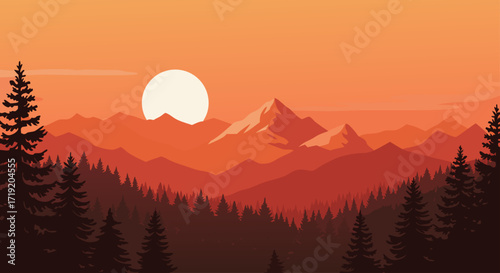 Sunset Mountain Landscape Serene Orange Hues and Majestic Peaks