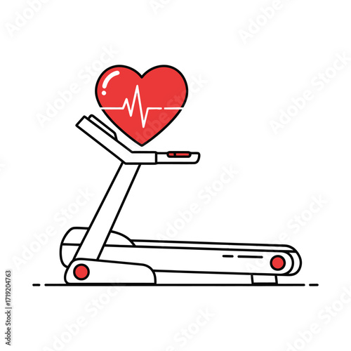 Vector art of treadmill with a heart symbol and heartbeat line