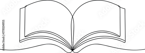 Open book with flowing pages single line drawing reading