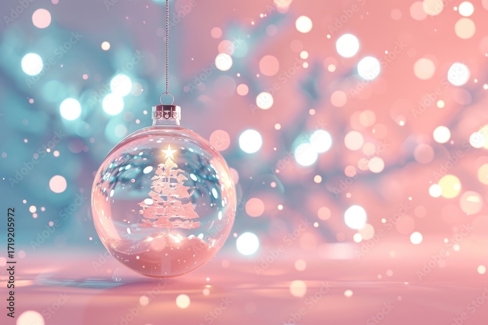 Fototapeta premium Christmas tree inside a glass ball christmas ornament lights.