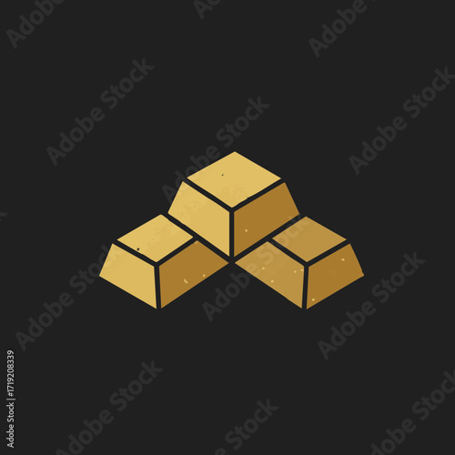 This sleek graphic design depicts three textured gold bars carefully arranged on a dark background, symbolizing prosperity, valuable assets, and secure investments.