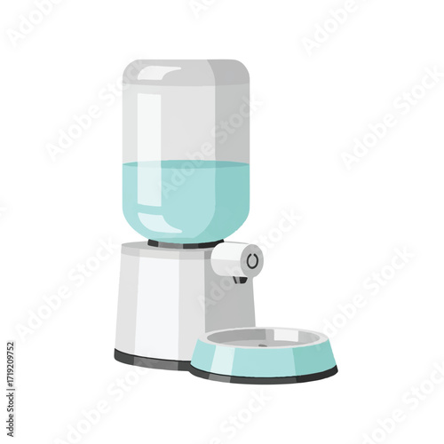 Automatic pet water dispenser with a white base and turquoise bowl on a plain white background.