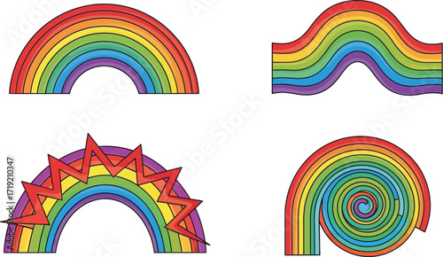 Four colorful rainbow icons for weather and graphic design