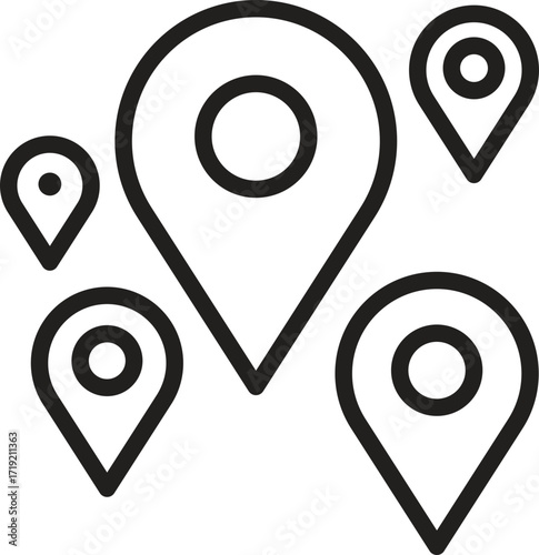 location, map, address icon. A collection of location pins in various sizes.