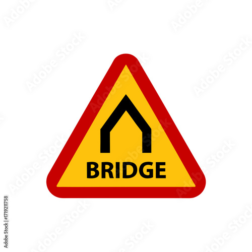 Warning sign for a bridge ahead with the word bridge
