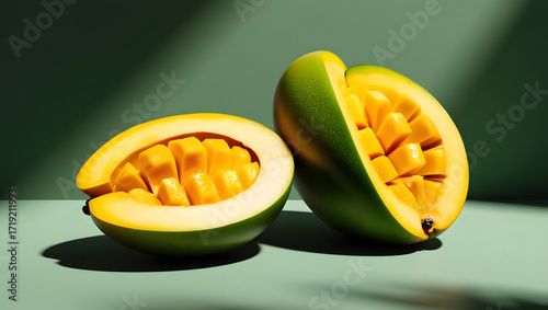 green mango on green background