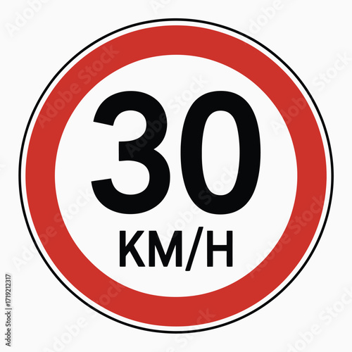 Standard speed limit 30 km/h traffic sign vector illustration scalable icon for eps silhouette vector illustration white background