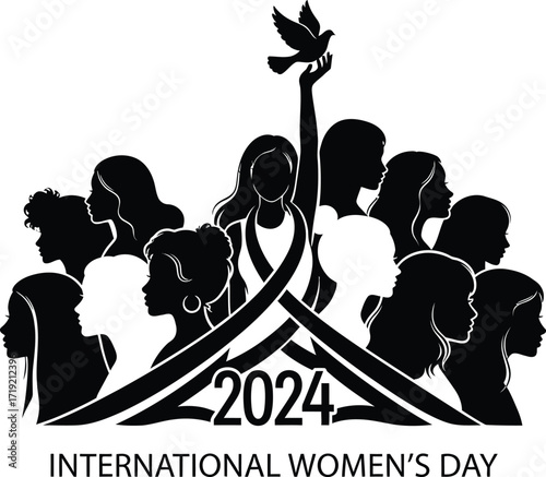 International Women's Day 2024 with dove and diverse women silhouettes