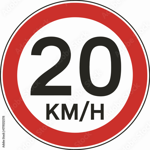 Vector eps illustration of 20 km/h speed limit traffic sign for general use silhouette vector illustration white background