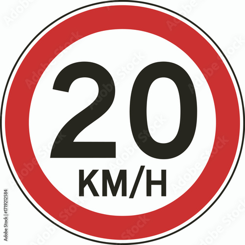 Scalable vector graphic illustration of a 20 km/h speed limit traffic sign silhouette vector illustration white background
