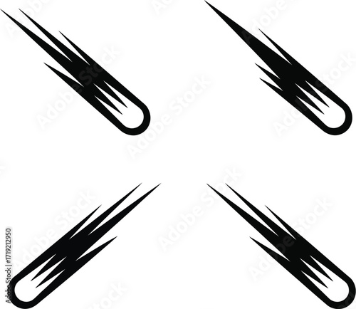 Four meteor shower icons with comet shapes and fast movement