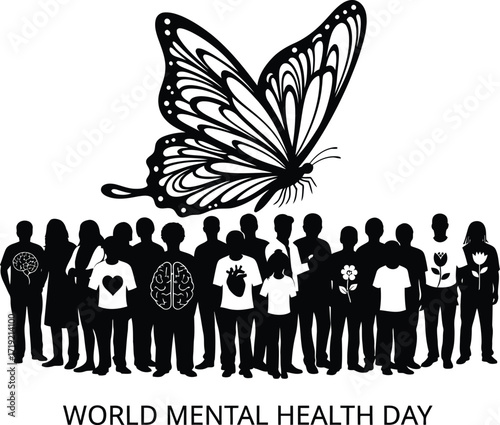 Butterfly and people symbolizing mental health awareness and support
