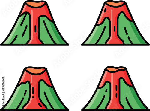 Four volcanoes in different stages of eruption