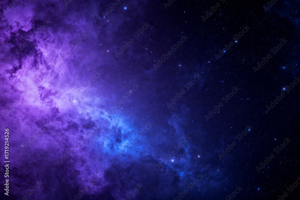 Fototapeta premium Vivid cosmic nebula with purple and blue hues glowing against a star-filled dark sky