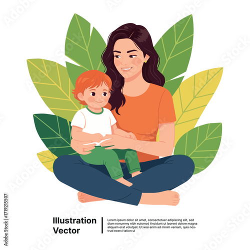 Loving mother gently embraces her happy child amidst a serene natural setting, depicting a beautiful family bond
