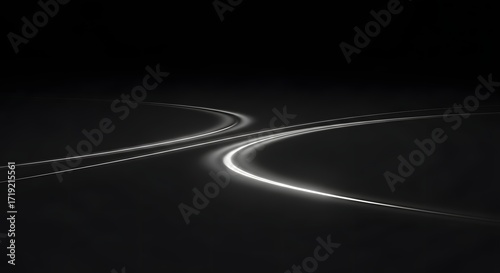 Abstract representation of light trails crossing in a dark space, creating a sense of motion and depth