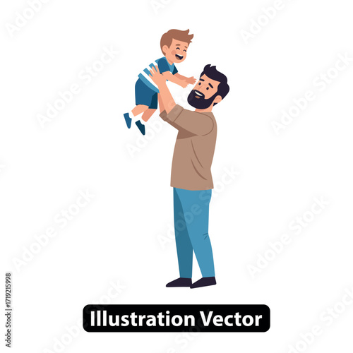 Cheerful Father Playing with Son Vector Illustration of Parent-Child Bonding