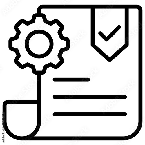 Certified Document Outline Icon Design Vector - document with a gear and checkmark symbolizing certification, approval, and quality assurance