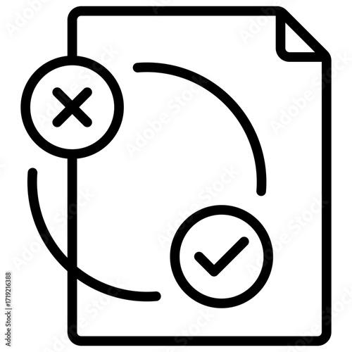 Process Review Outline Icon Design Vector - document with cycle arrows and check cross marks symbolizing review, decision-making, and approval process
