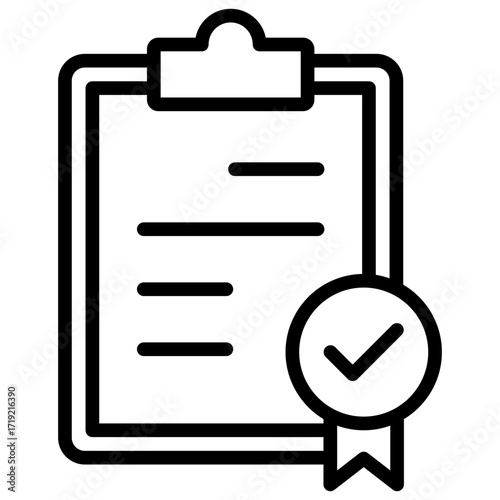 Verified Checklist Outline Icon Design Vector - clipboard with checklist and badge showing verified tasks and approved records