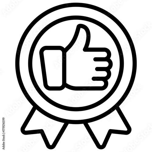 Approval Badge Outline Icon Design Vector - medal with thumbs up representing approval, satisfaction, and trusted recognition