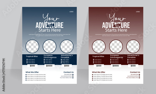 Travel poster or flyer pamphlet brochure design layout space for photo background. Travel flyer template for travel agency