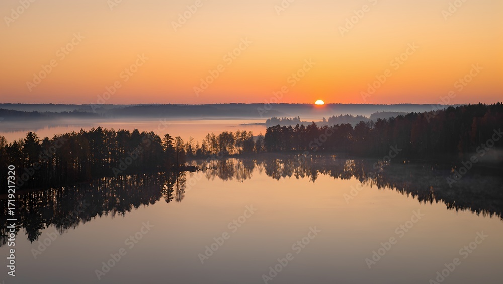 Fototapeta premium sunset over lake