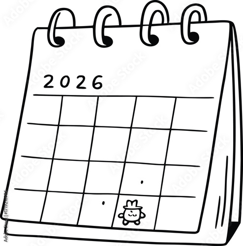 Vector calendar icon 2026 desktop with dates and words