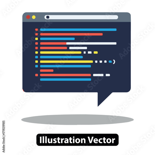 Coding Website Development Browser Window with Colorful Code Illustration