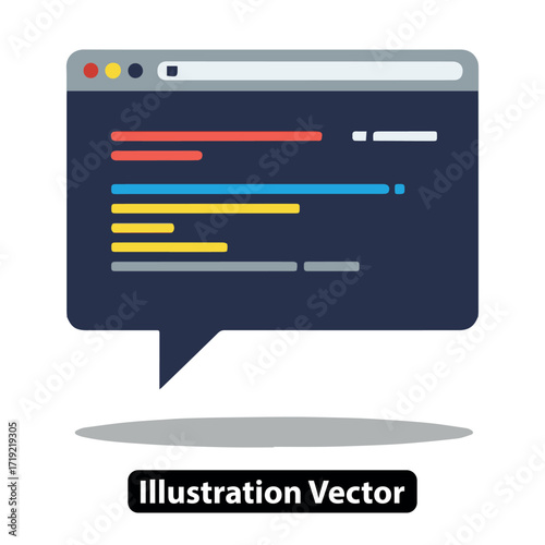 Modern Digital Web Browser Window Displaying Programming Code within a Speech Bubble Icon Concept