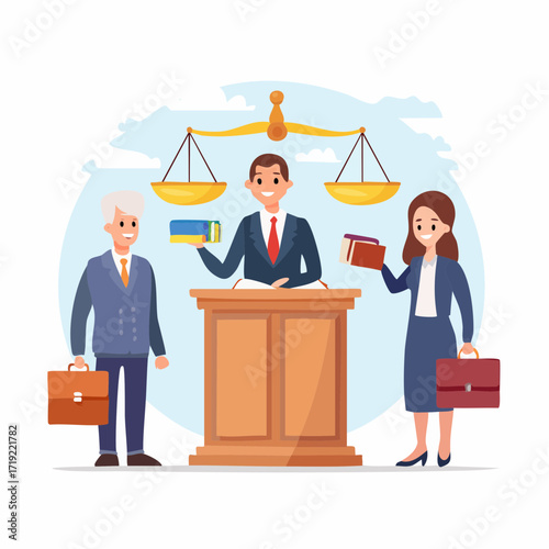 Firefly flat illustration Servants of law, male female judge, lawyer, advocate isolated on white background
