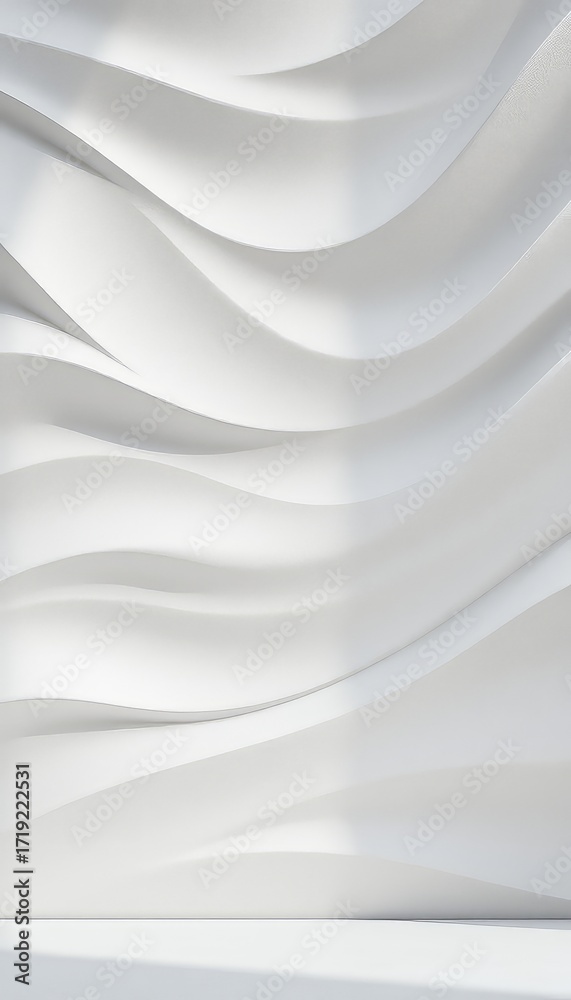 Fototapeta premium Abstract white studio backdrop with subtle organic curves and a soft, diffused light creating gentle shadows