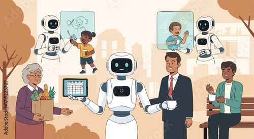AI Service Robot Helping People in a Park