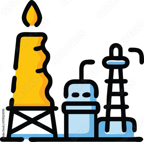 A detailed view of an oil refinery, highlighting its complex network of pipes and towering structures under bright sunlight.