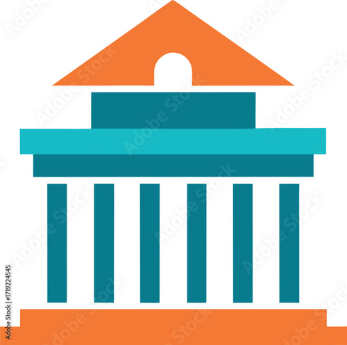 A building characterized by its columned facade and a structured roof above.