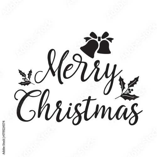 Typography of Merry Christmas text Lettering design card template. Lettering of Merry Chrismas calligraphy Hand drawn. Holiday Greeting Gift Poster. Calligraphy with tree vector illustration