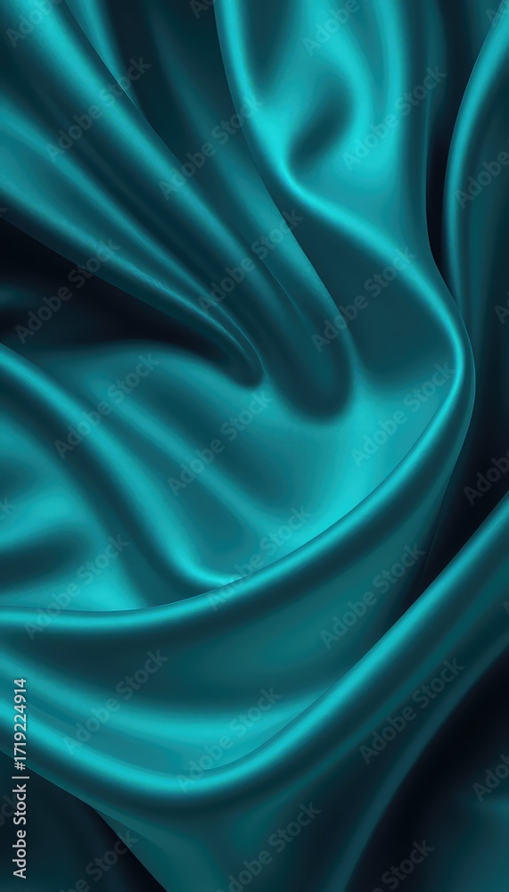 Fototapeta premium Elegant turquoise silk fabric with soft folds and subtle sheen creating a luxurious and smooth textured abstract background