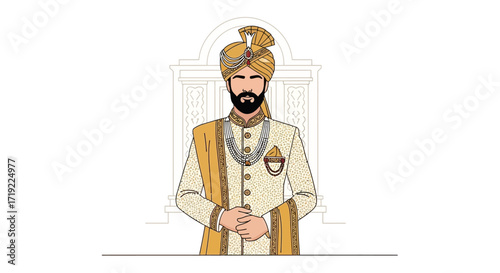 Vector illustration of an Indian groom in traditional attire