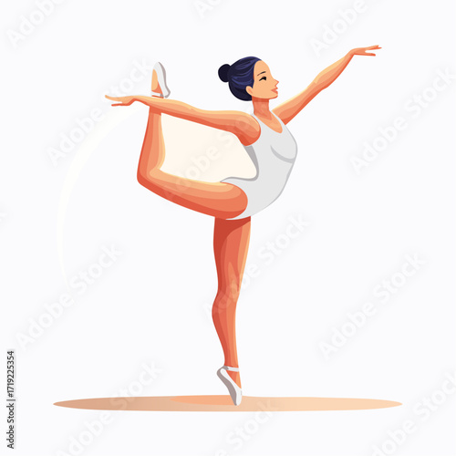 Graceful ballerina performing an arabesque pose in a studio, conveying elegance and artistic expression through movement and balance