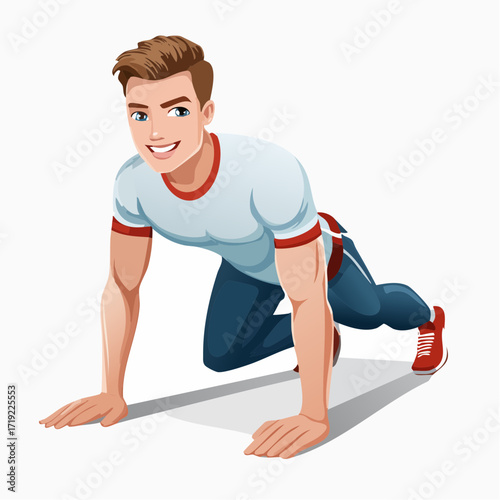 Young athletic man performing a dynamic mountain climber exercise for a full-body workout