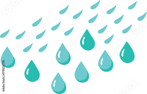 Simple vector illustration of rain drops, featuring a clean and modern design of falling water droplets.