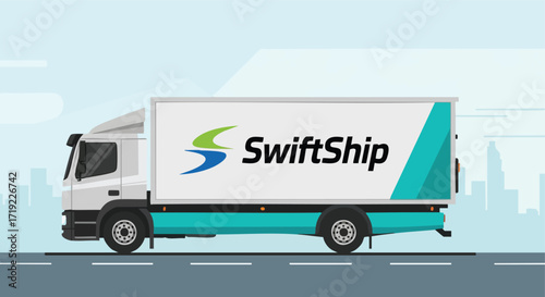 Logistics Company Delivery Truck with SwiftShip Branding