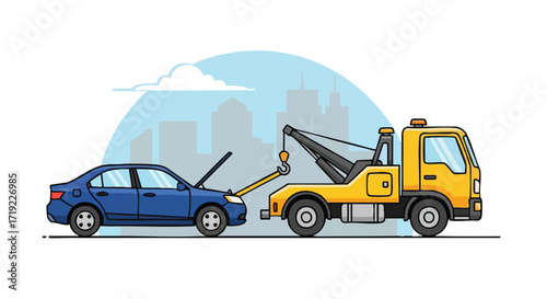 Tow Truck Transporting a Broken Down Car