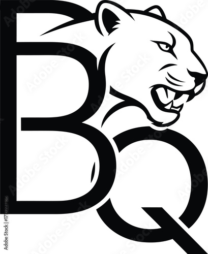 Wild cat head integrated with bold letters bq