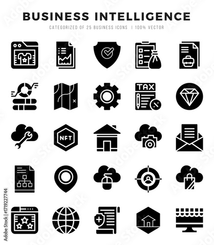 Business Intelligence. Glyph icons Pack. vector illustration.