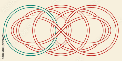 Intricate intertwined endless loop design in red and green