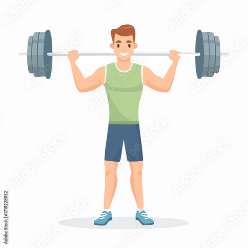 Healthy Lifestyle Smiling Man Lifting a Barbell for Strength and Fitness Training