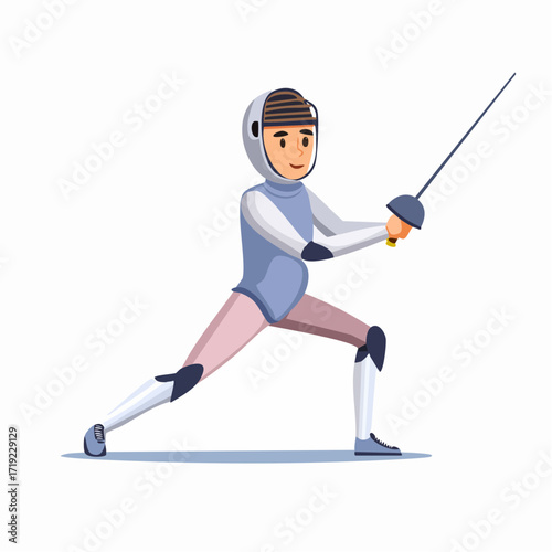 Fencer in Action Cartoon Illustration of a Person Engaged in a Fencing Match